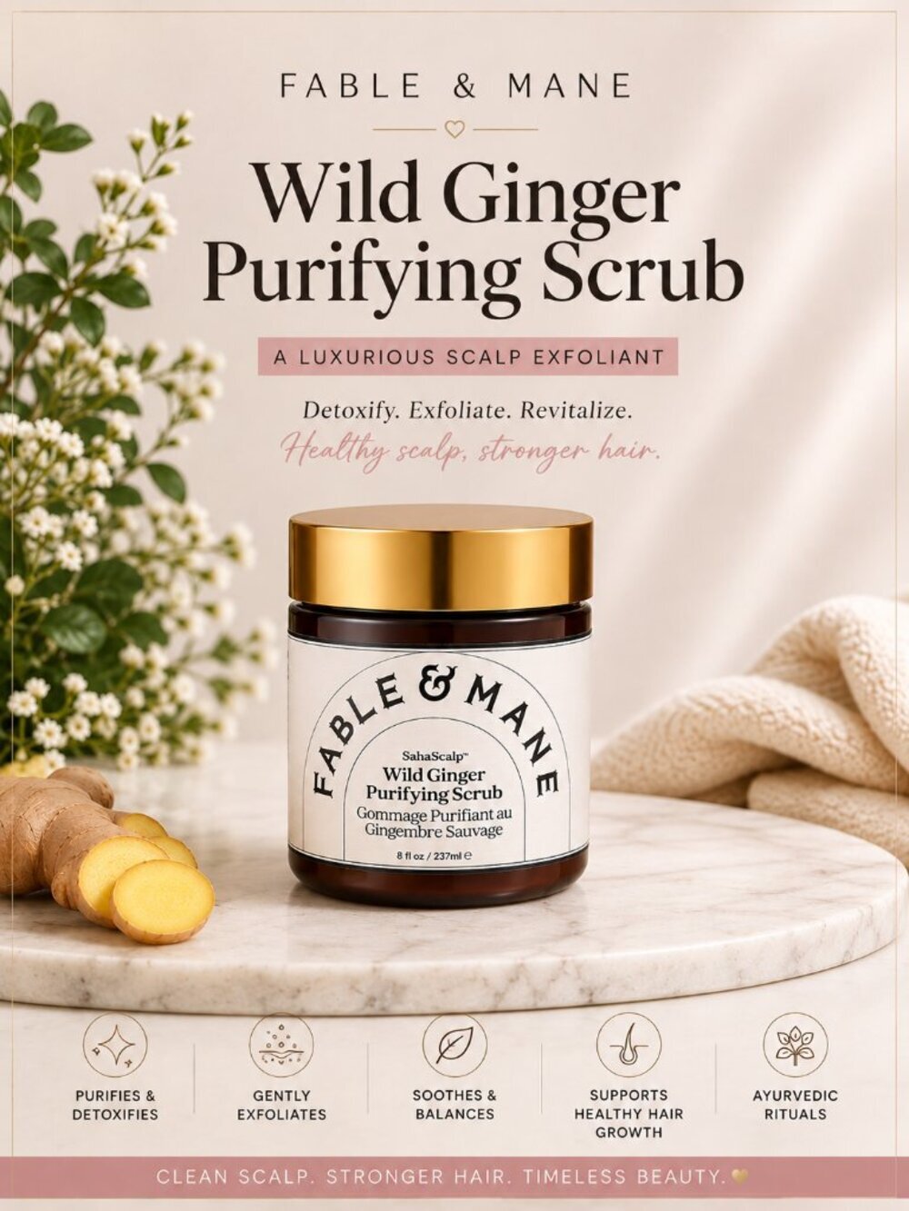 Fable & Mane Purifying Scrub SahaScalp Wild Ginger 8oz. NIB